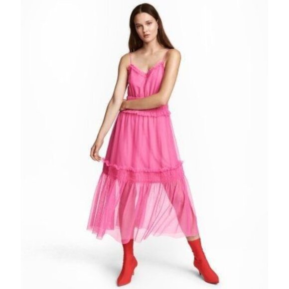 H&M Pink Ruffle Midi Dress - Picture 2 of 12